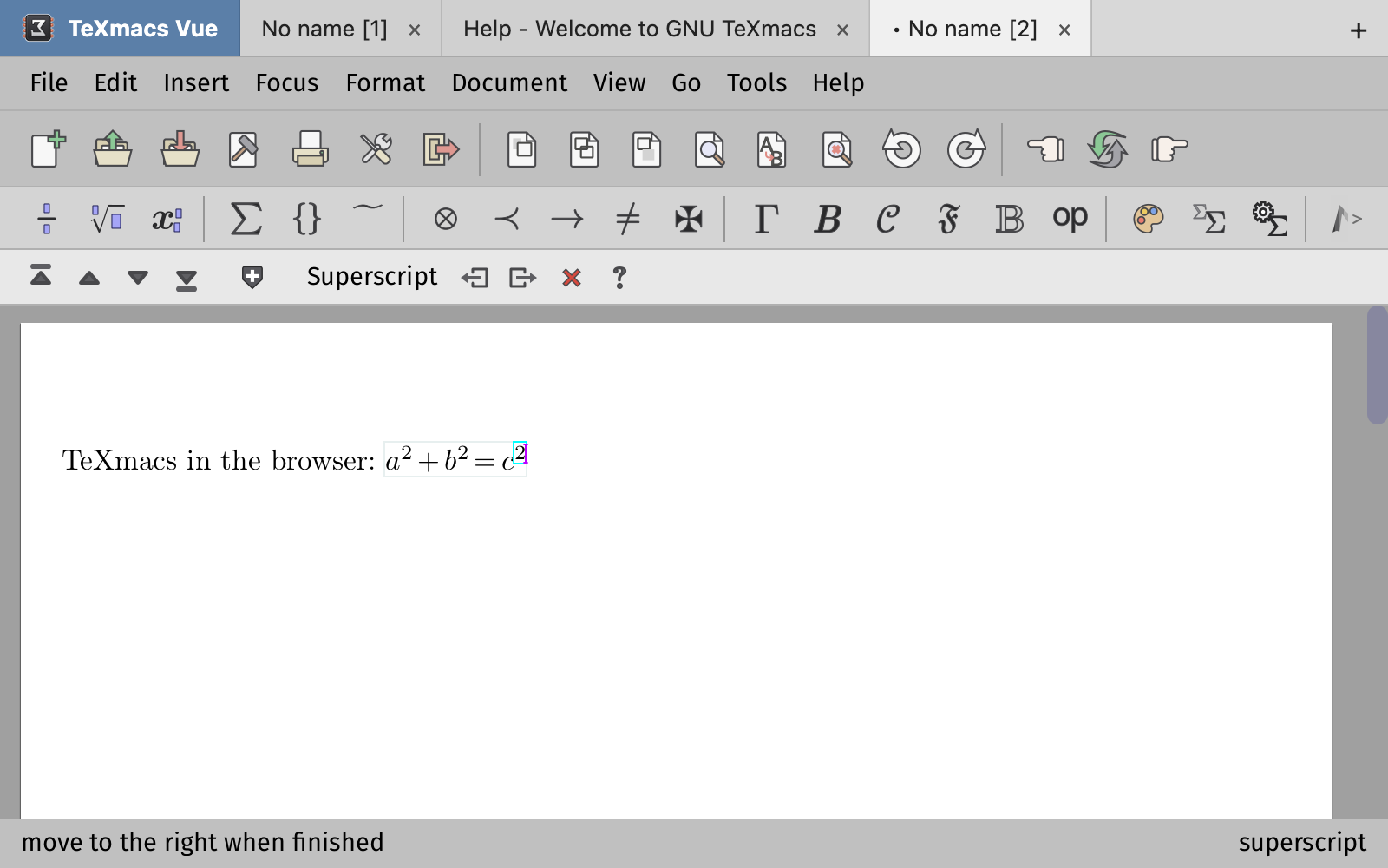 TeXmacs Vue running in a web browser